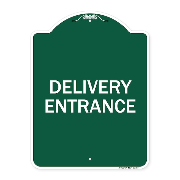 Traffic Entrance Sign Delivery Entrance, Green & White Aluminum Sign, 18" x 24", GW-1824-22793